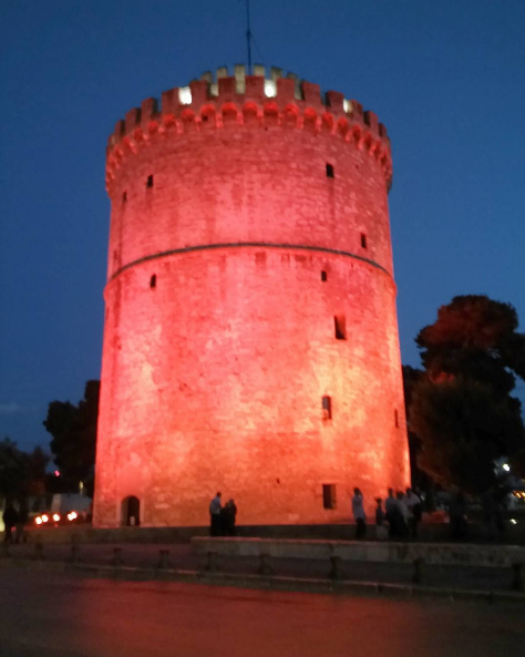 White Tower Greece lit up